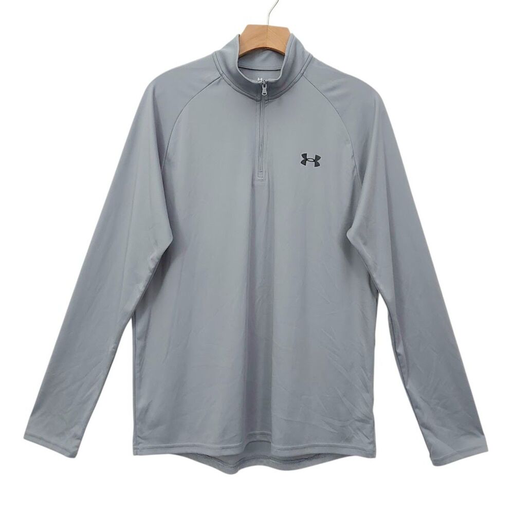 Under Armour Tech T-Shirt Mens Large Gray  1/4 Zip Pullover Loose Fit Athletic